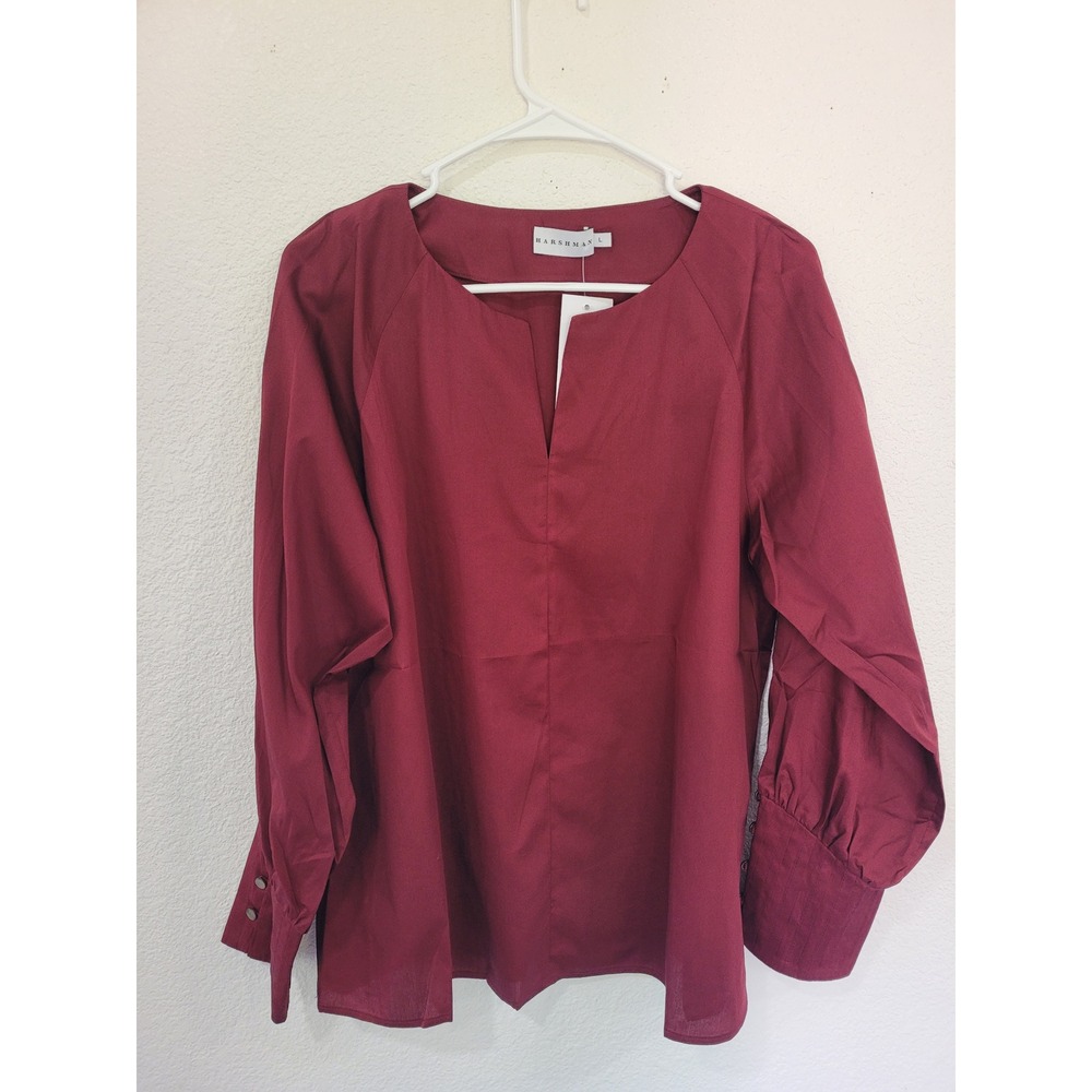 Harshman Women's Cerys Blouse Burgundy Long Sleeve Top Size Large #20